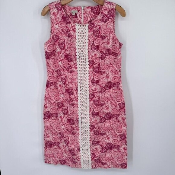Talbots Size 10 Pink Shell Pattern Sheath Dress sleeveless cotton stretch - Picture 3 of 13